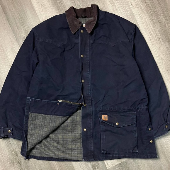 Carhartt Other - Vintage Carhartt Navy Blue Thermal Lined Denim Work Coat